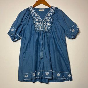 Chelsea & Violet (C&V) Blue‎ Moon Boho Cream Oversized Embroidered Dress Sz XS